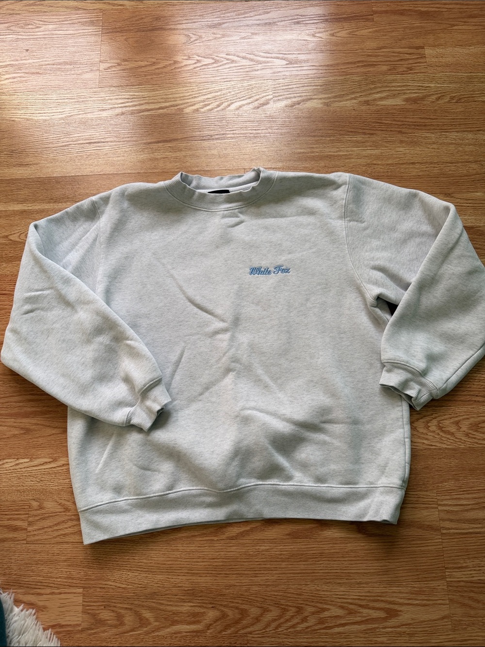 White Fox Boutique Light Gray Crew Sweatshirt with Blue Logo